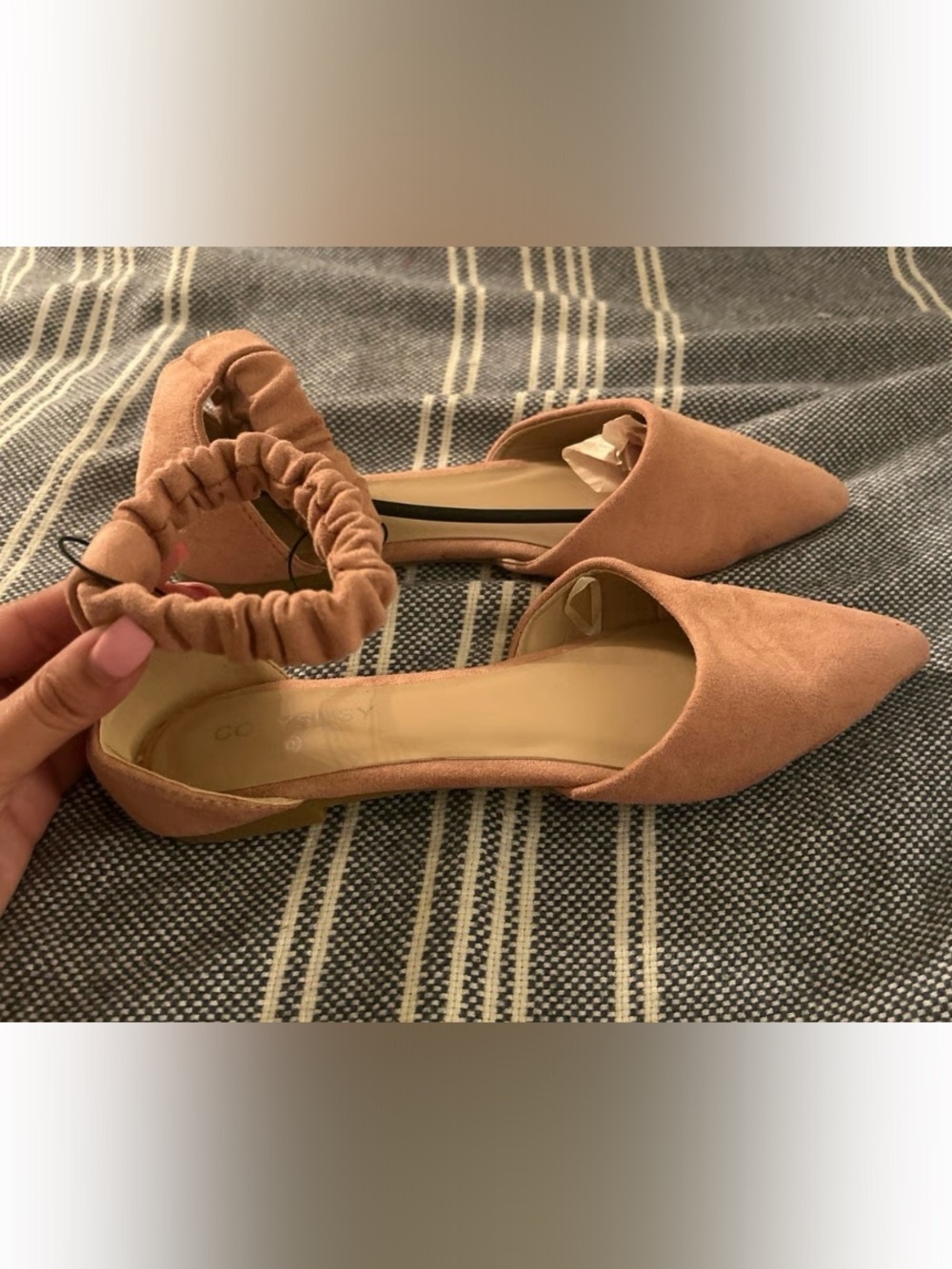 Suede Pointed Toe D'Orsay Flats in Blush Pink - Women